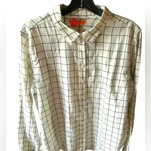 Joe Fresh Tops - Joe Fresh xl lightweight ivory/navy blue plaid cotton button down shirt. NWT.